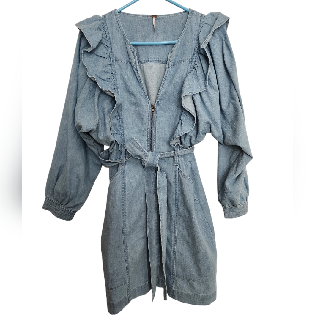 Free People Imogene Blue Denim Mini Dress Size Xs
